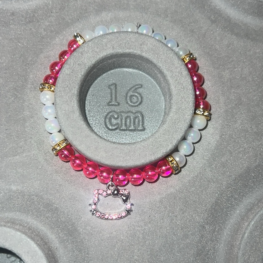 Hello kitty Pink and White Beaded Bracelet with Charm